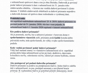 Oznamy / Informačný leták pre občanov k dani z nehnuteľnosti - foto