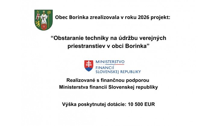 Obstaranie techniky na údržbu verejných priestranstiev v obci Borinka